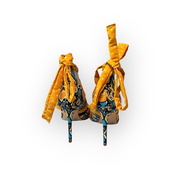 Gianni Bini Abrianna Women's 9M Preppy Polka Dot Ankle Wrap Heels Teal/Gold - Picture 5 of 7